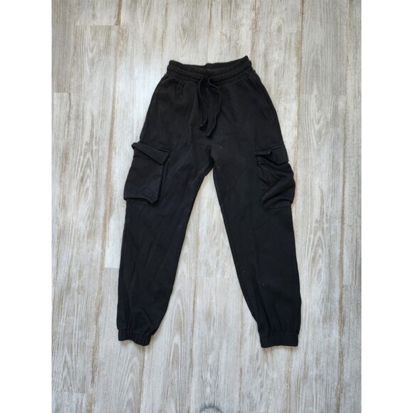 Zara Cargo Joggers Black Drawstring Tapered Leg Stretch Womens Sz S EUC - Picture 2 of 10